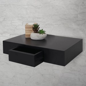 BERLINLODGE Wandregal Ilse HxBxT 8x40x25cm Regal Hängeregal Mit Schublade 40cm Schwarz