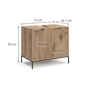 Vicco Waschtischunterschrank Eliza in Viking Oak, 70x63 cm, mit 2 Türen und schwarzen Metallfüßen.