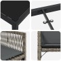 vidaXL Garten Essgruppe, 5-tlg, grau, Poly Rattan. Details von Tischplatte, Gestell und Stuhl.