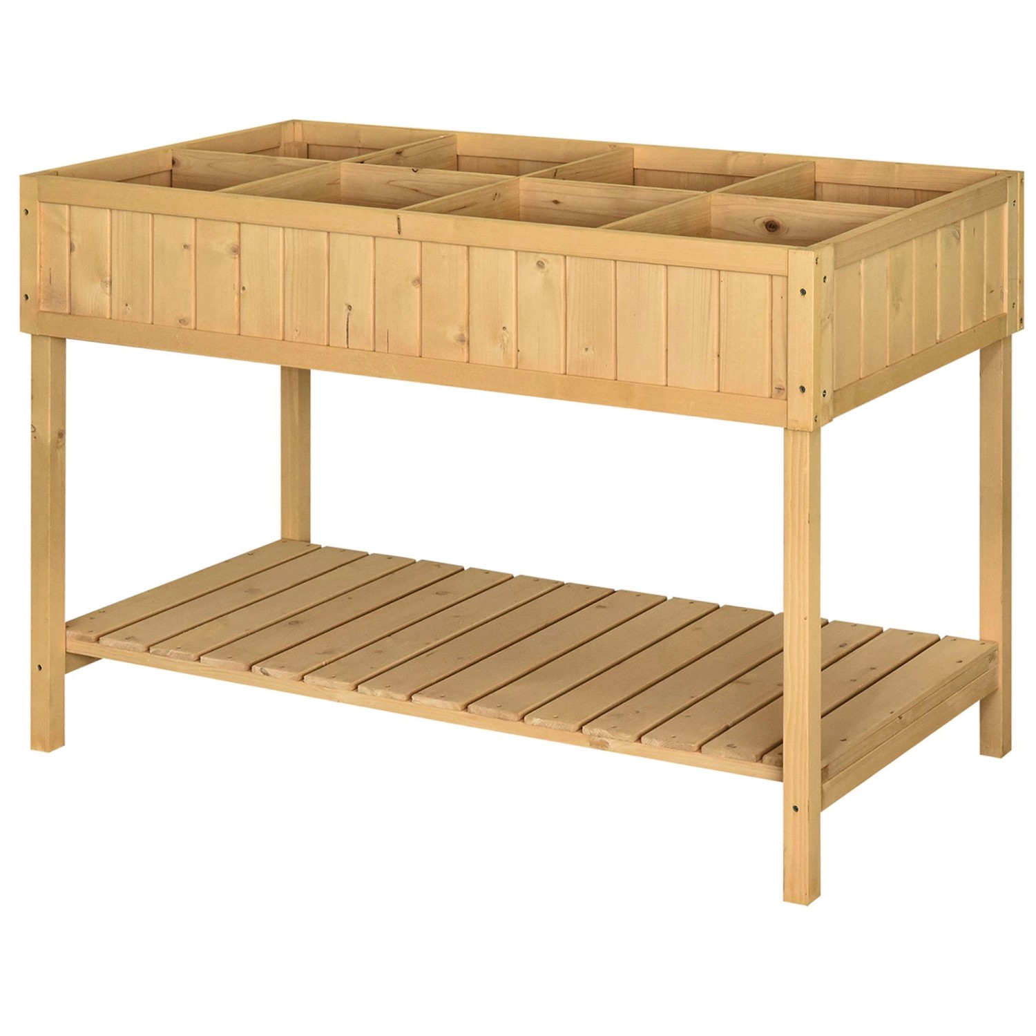 Outsunny Hochbeet 8 Fächer Tannenholz L110 x B46 x H76 cm Naturholz