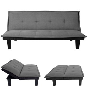 MCW 3er-Sofa C87, dunkelgraues Textil, klappbar mit Schlaffunktion. Sofa für 3 Personen.