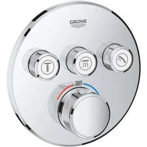 Grohe Grohtherm SmartControl Thermostat, Chrom, rund, mit drei Absperrventilen.