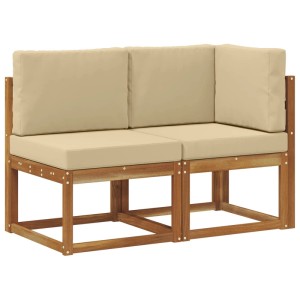 vidaXL Outdoor Mittel- und Ecksofa mit Kissen 2 Stück Natur und Beige 900472
