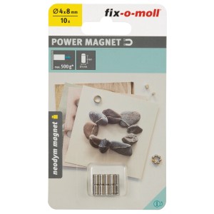 Fix-o-moll Magnetzylinder Neodym, 4x8mm, silberfarben, 10 Stück, für Pinnwände.