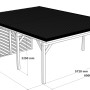 Skizze: Holzbrüder Doppelcarport Ralf mit Geräteraum, oxidrot, Maße sichtbar.