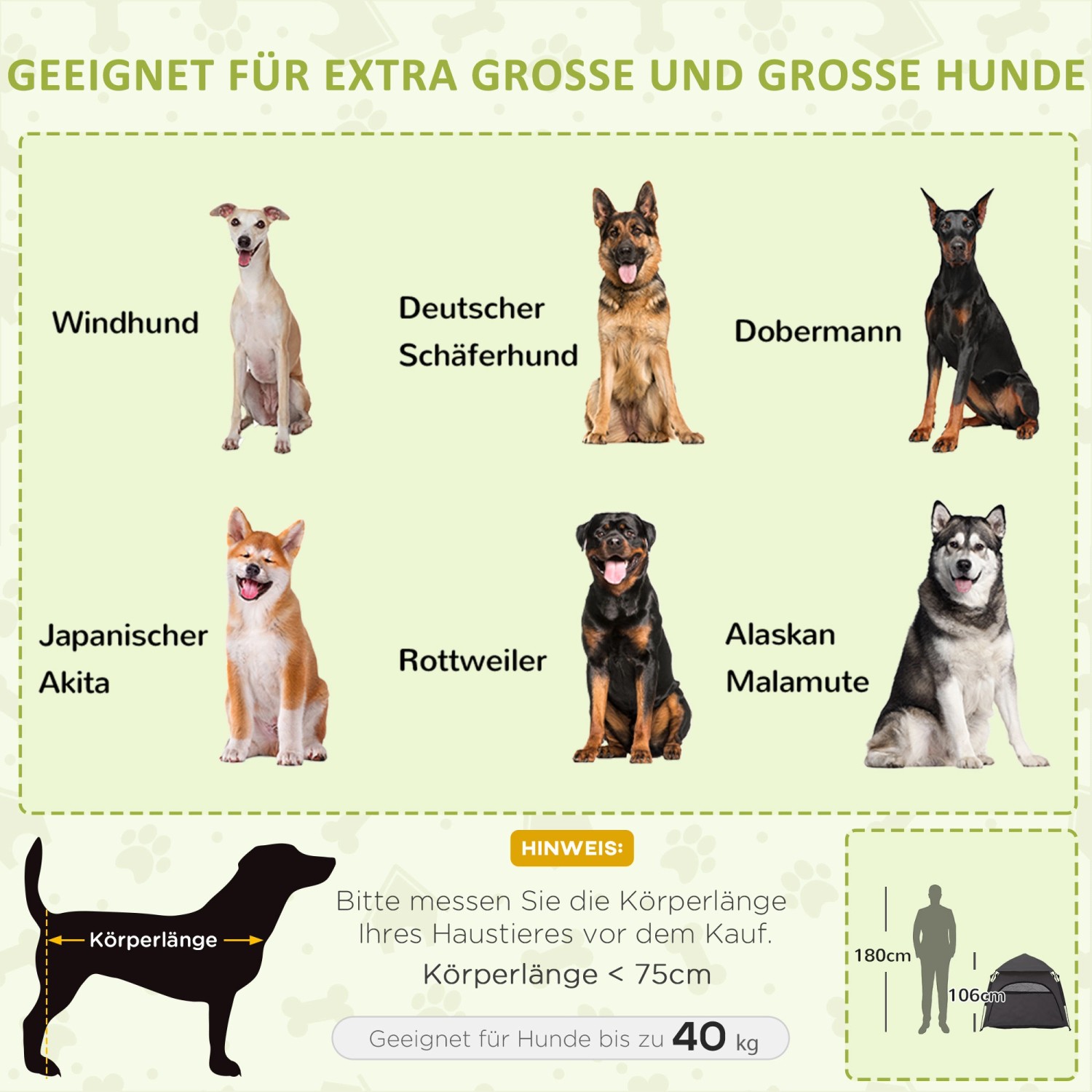 Geeignet für extra große und große Hunde bis 40kg. Verschiedene Hunderassen im Überblick.