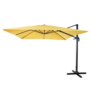 Gelber MCW Ampelschirm 3x3m aus Alu/Stahl ohne Ständer. Sonnenschutz für Garten und Terrasse.
