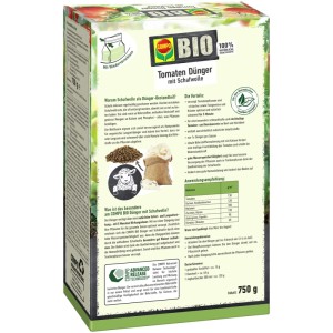 Compo Bio Tomatendünger mit Schafwolle, 750g Packung für gesunde Pflanzen und reiche Ernte.