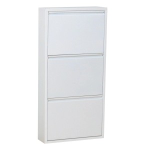 Weißer ebuy24 Pisa Schuhschrank aus Metall mit 3 Klappen. Schuhkommode fertig montiert.