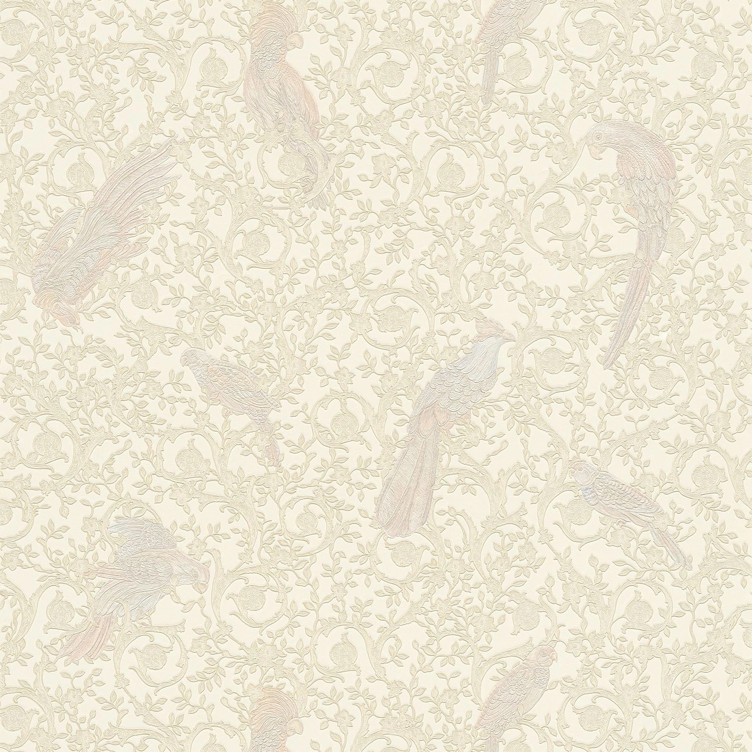 PROFHOME 370535-GU Luxus Tapete Vogelmuster Silber Beige Creme 7,035 m2 0,70 m x 10,05 m 7,035 m2 Silber