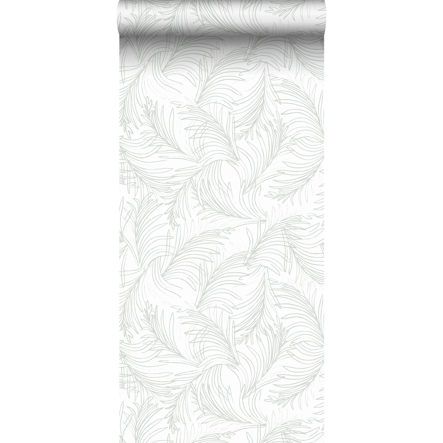 Sanders & Sanders Tapete Federn Graugrün und Weiß 53 cm x 10 m günstig online kaufen