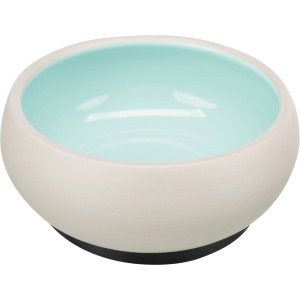 Trixie Hundenapf aus Keramik, creme-weiß mit hellblauer Innenseite, rutschfest, 0,6 l.