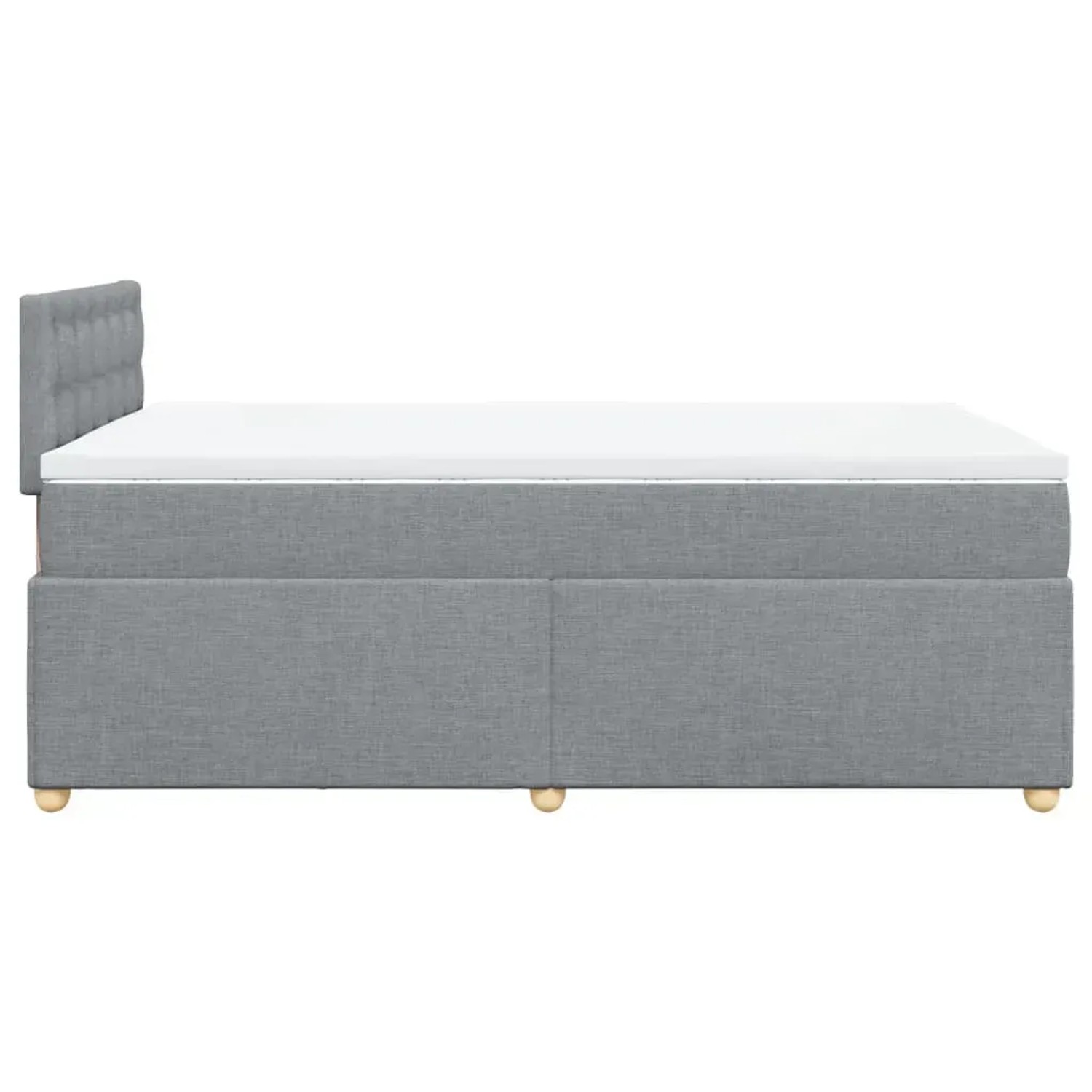 Hellgraues Boxspringbett 120x200 cm mit Matratze und Kopfteil.