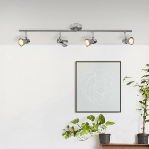 Brilliant LED-Spotrohr Sanny, 4-flammig, Eisen/Chrom, flexible Innenraumbeleuchtung.