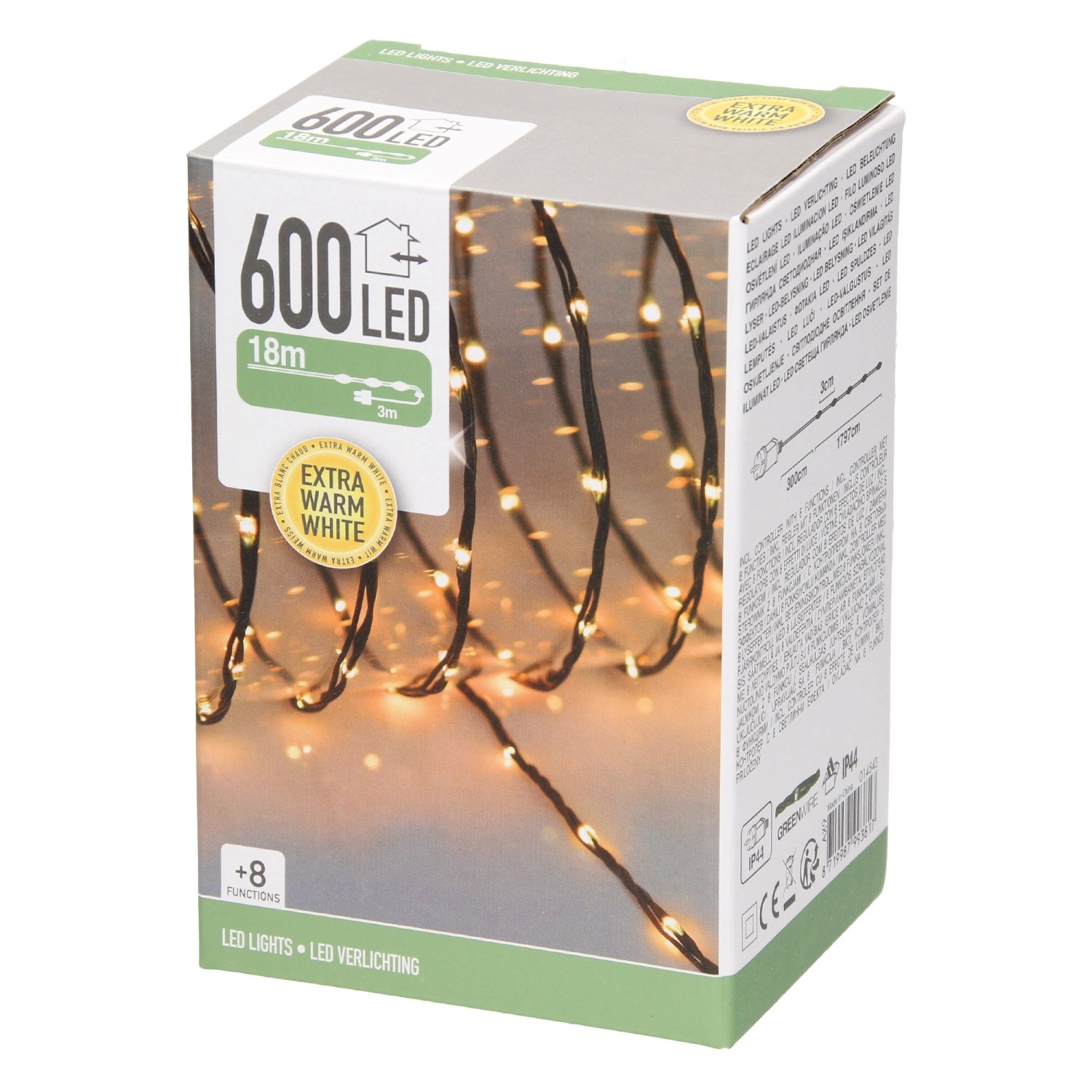 ECD Germany LED Micro Lichterkette, 18m, 600 LEDs, extra warmweiß, für Weihnachtsbeleuchtung.