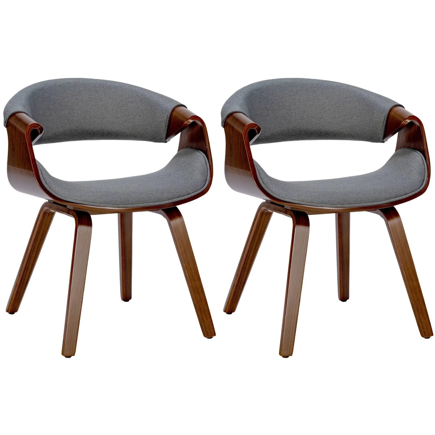 DELUKE 2er Set Esszimmerstuhl VIZON Stoff Walnuss/grau 62x52x76cm Essstühle Esszimmerstühle Küchenstühle Wohnzimmerstühle
