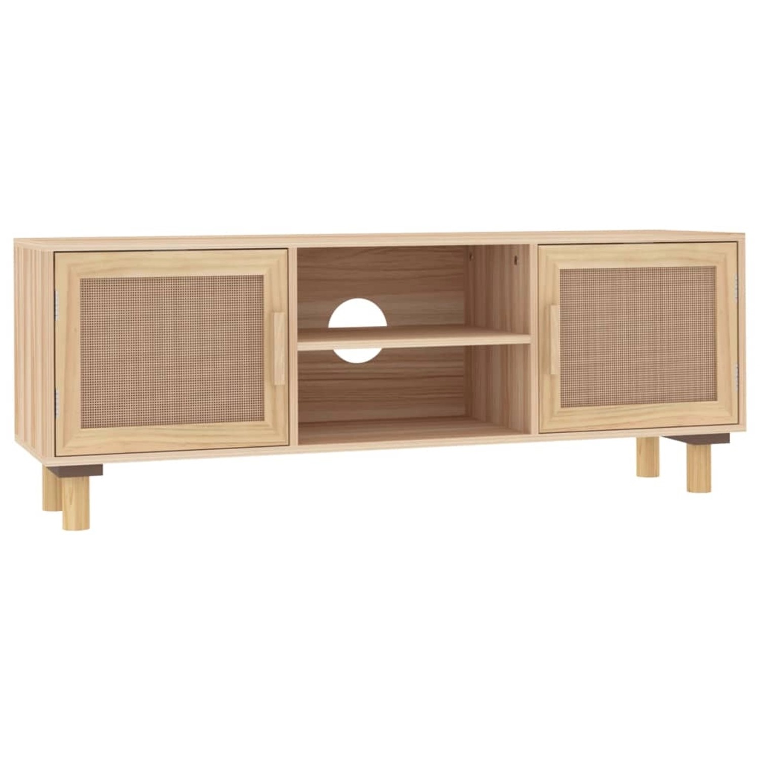 VidaXL TV-Schrank Braun 105x30x40 cm Massivholz Kiefür Natur-Rattan günstig online kaufen