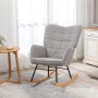 Grauer HOMCOM Schaukelstuhl mit Armlehne und Holzkufen im Wohnzimmer.