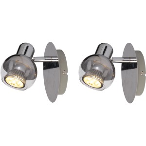 Zwei chromfarbene Näve LED Spots Boccia, Wand- oder Deckenleuchten mit runden Glaslampenschirmen.