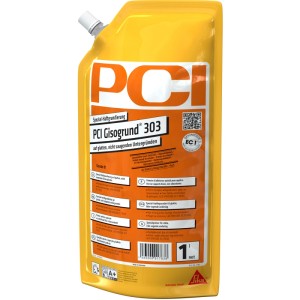 Gelbe PCI Gisogrund 303 Spezial-Haftgrundierung im 1 Liter Beutel für glatte Untergründe.