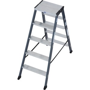 Krause Doppelleiter SePro D mit 5 Stufen, eloxiert, für sicheren Stand bei Arbeiten.