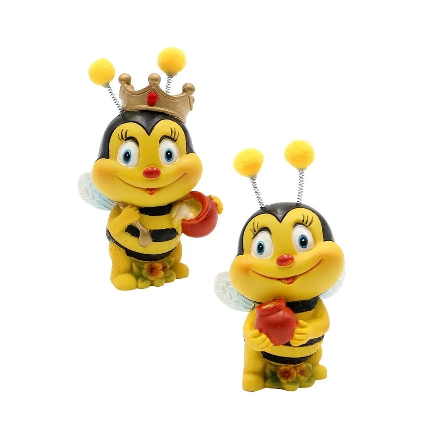 Image of Dekohelden24 2er Set Dekofigur Bienenpaar mit Honigtopf Gartendeko aus Keramik L/B/H 5 x 5 x 9 cm
