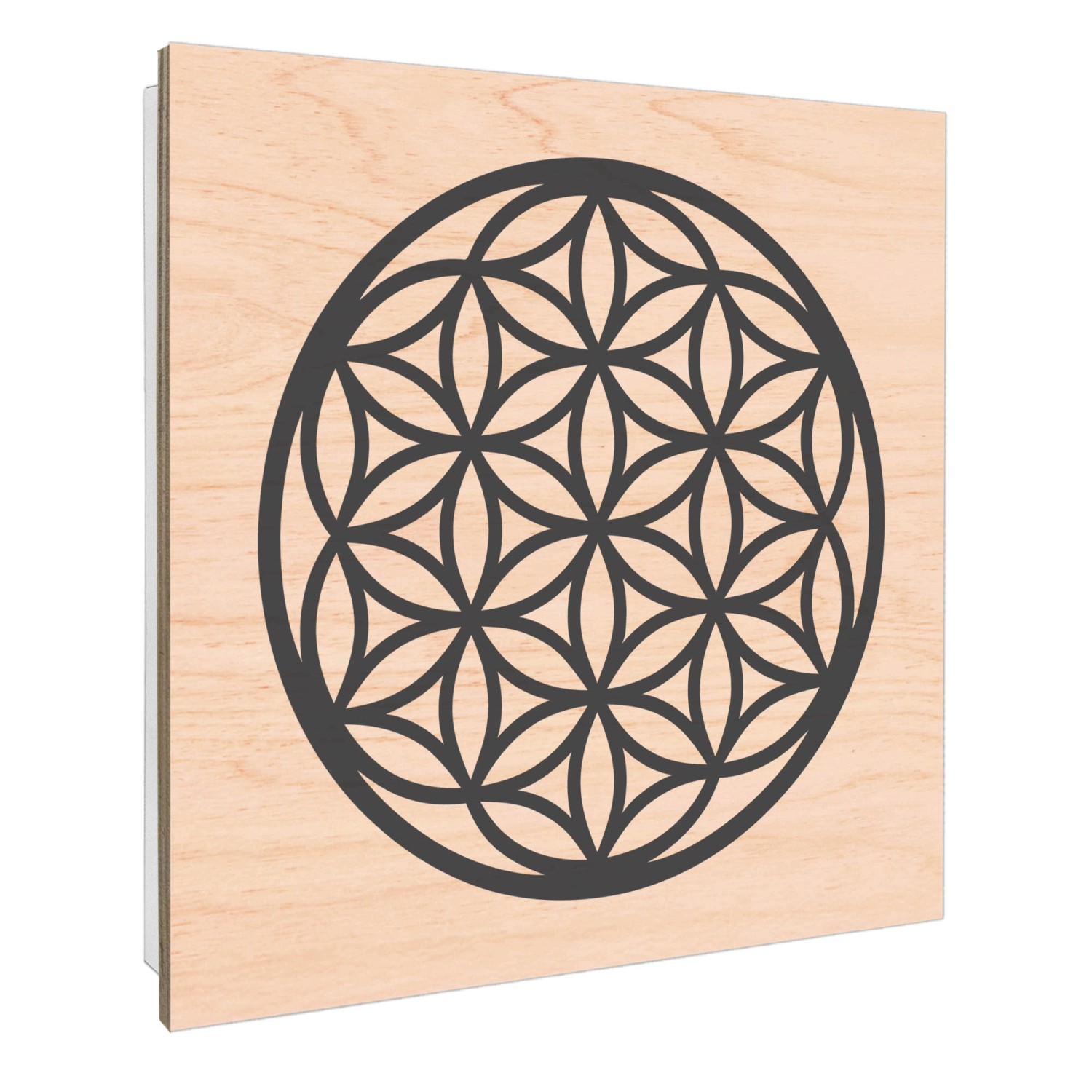 Banjado Schlüsselbox aus Holz, 30x30cm, weiß, mit Blume des Lebens Motiv. Schlüsselkasten für 50 Schlüssel.