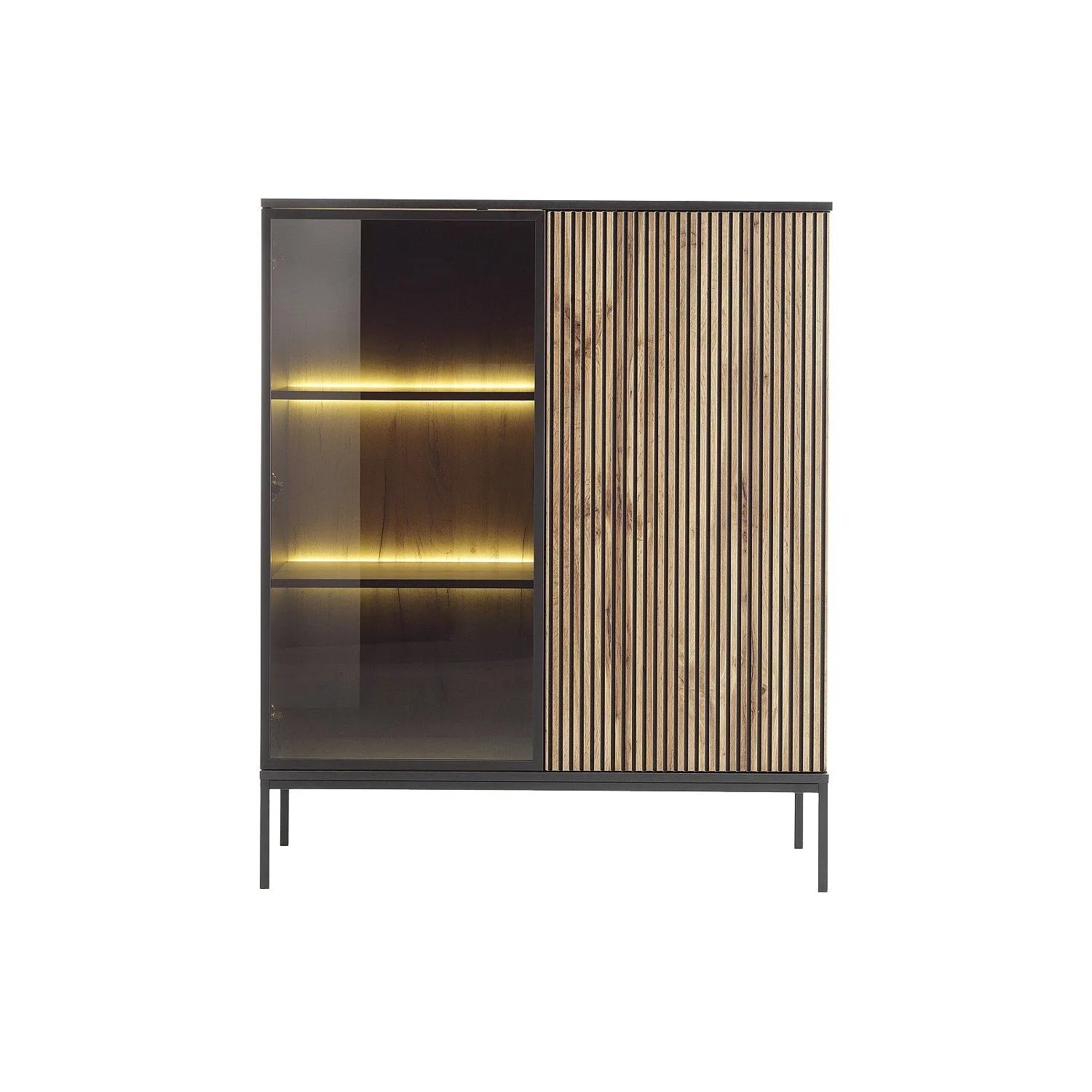 Vente-unique Vitrinenschrank Ovila Schwarz  Naturfarben Hell 103.5 cm