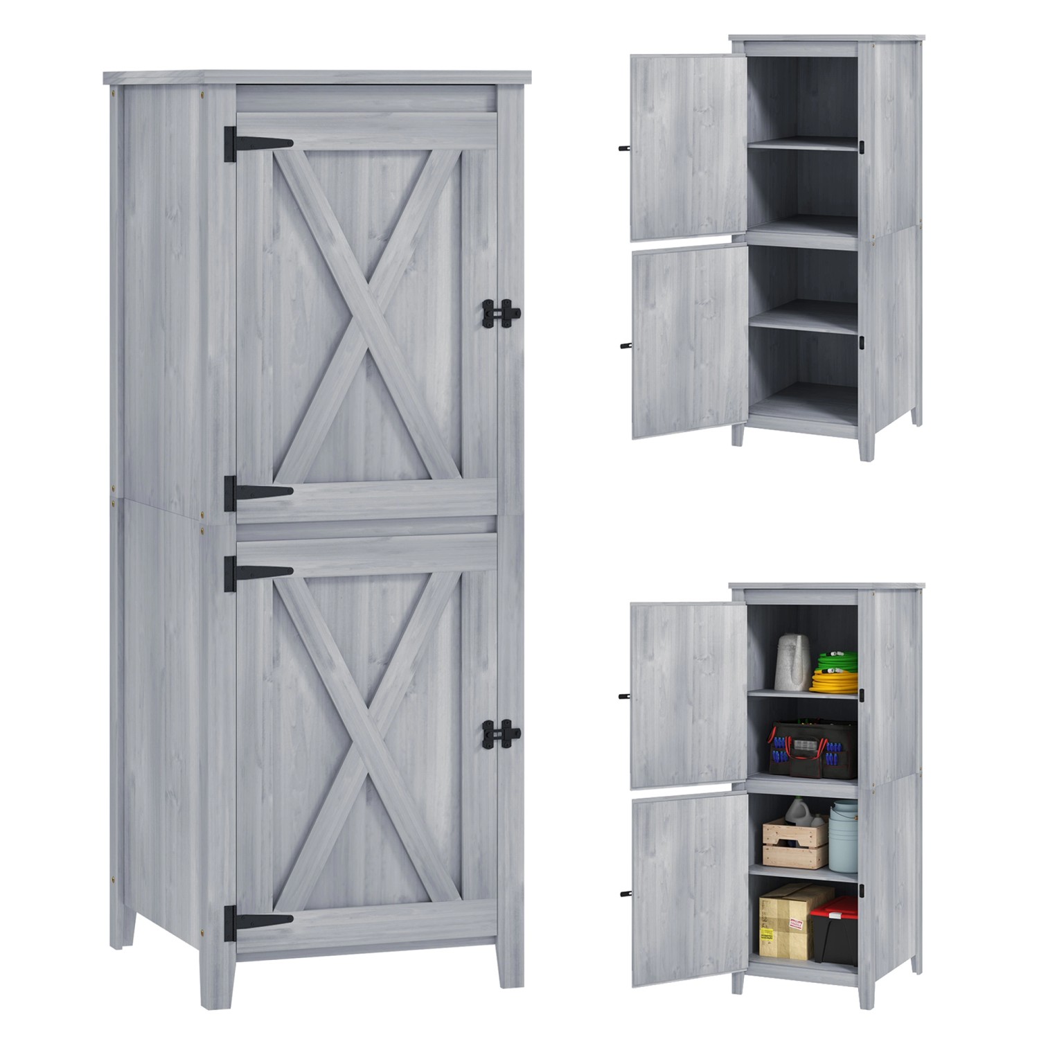 Outsunny Gartenschrank Tannenholz Hellgrau 60L x 60B x 160H cm günstig online kaufen