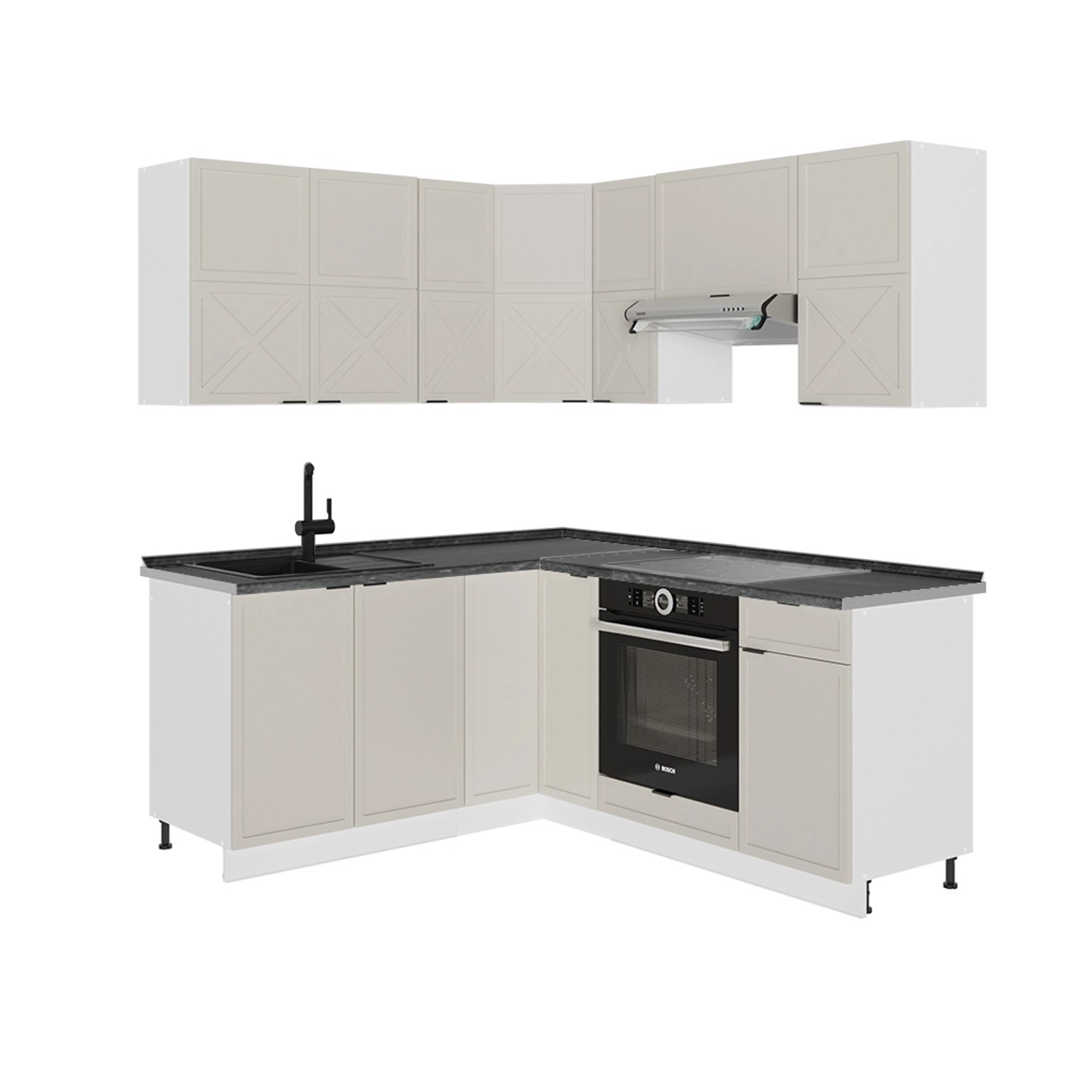 Vicco Fame-Line Eckküche GrauBeige/Weiß 160 x 190 cm AP Anthrazit günstig online kaufen