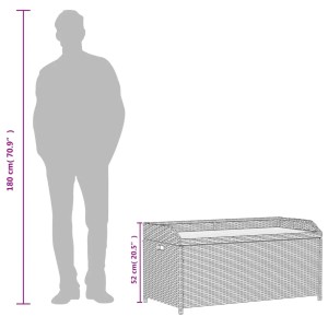 Graue vidaXL Bank mit Stauraum aus Poly Rattan und Akazienholz, Maße: 100x50x52 cm.