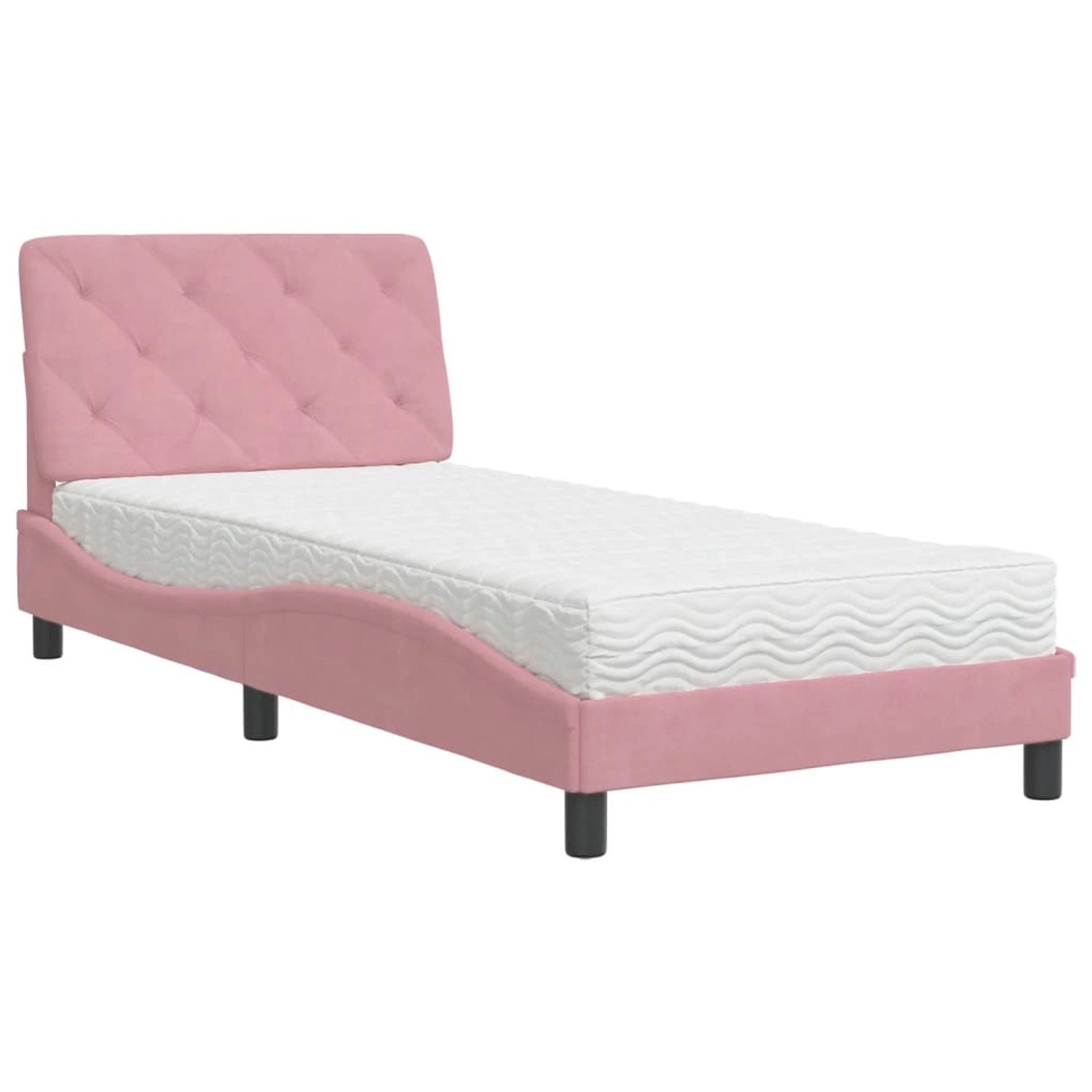 vidaXL Bett mit Matratze Rosa 90x200 cm Samt 3208639