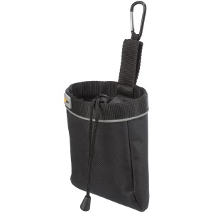 Schwarze Jollypaw Snack-Tasche aus Polyester mit Zugband, Clip und reflektierenden Elementen.