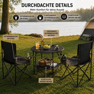 BigDean Camping Set 2x Campingstühle & 1x Campingtisch Campingstuhl mit Tisch Set Klappbar Camping Tisch Stuhl Set Campingstuhl Faltbar Angelstuhl