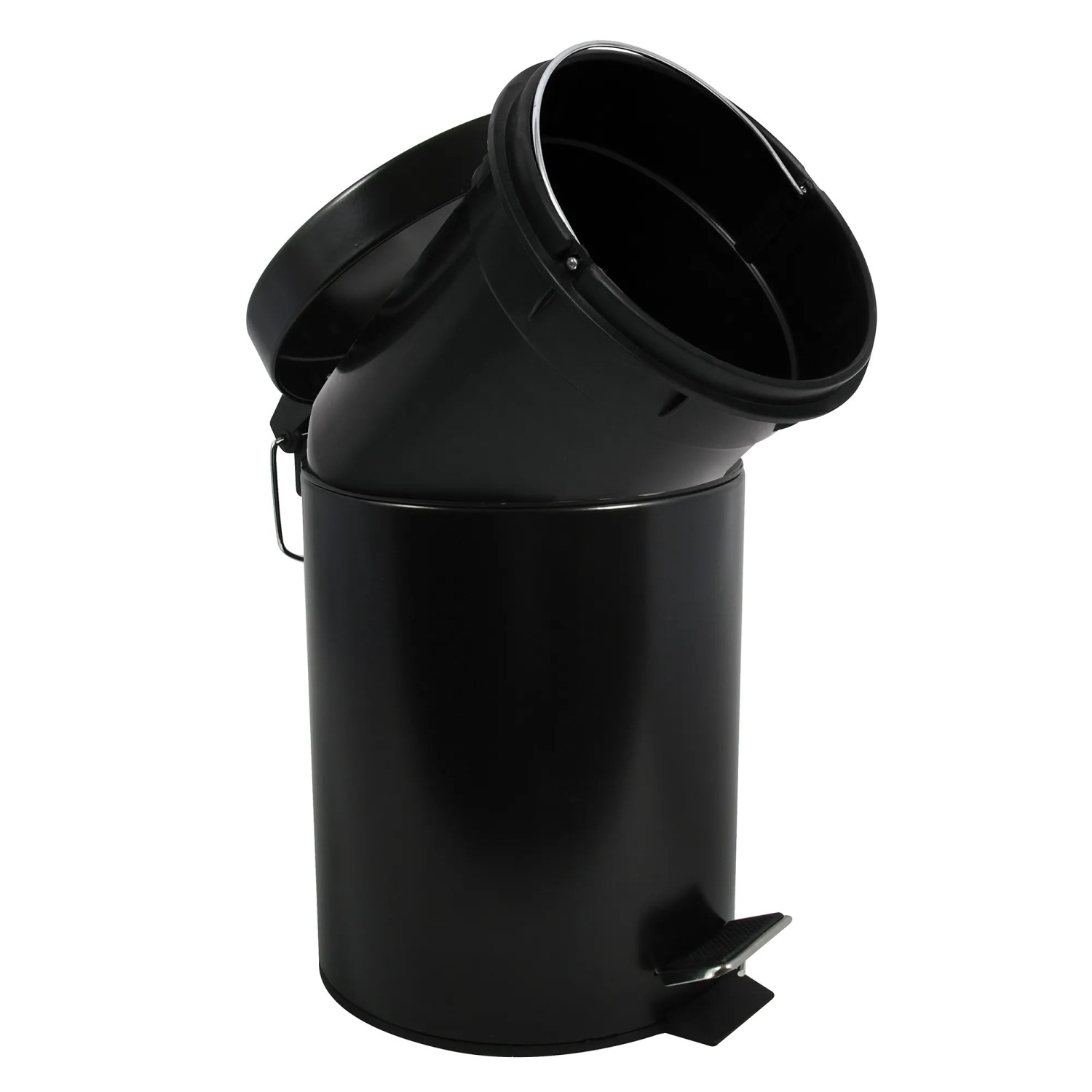 Schwarzer MSV Kosmetikeimer aus Edelstahl, 5 Liter, mit Pedal und offenem Deckel.