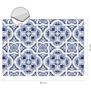 Myspotti Mini-Spritzschutzplatte Apollon, 59x41cm, Fliesenoptik, blau-weißes Muster.