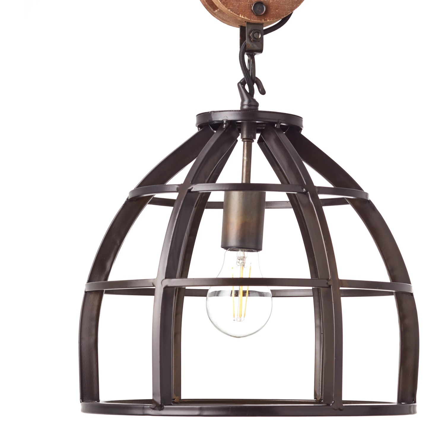 Brilliant Matrix 2 Pendelleuchte, 34 cm, antik schwarz, mit Käfigschirm und sichtbarem Leuchtmittel.