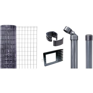 Metallzaun-Set Alberts Fix-Clip Pro, 122cm hoch, anthrazit, zum Einbetonieren. Komplettset mit Zaunrolle, Pfosten und Zubehör.