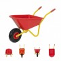 Rote Kinderschubkarre mit gelbem Gestell und Vollgummirad für Spiel & Spaß im Garten.