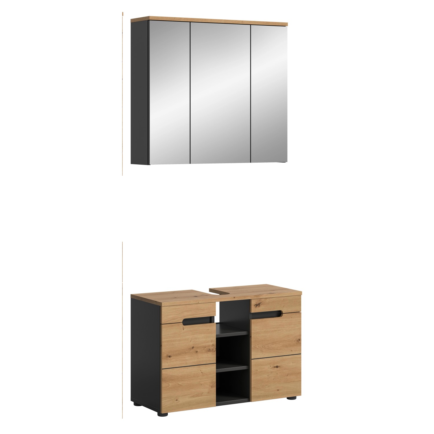 Badkombination Canu m. Spiegelschrank Artisan/Grau 80 cm 2-tlg. günstig online kaufen