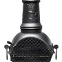 Buschbeck Mexiko-Ofen Leaf 136: Schwarze Stahl-Feuerschale mit Grillfunktion und Blattmuster.