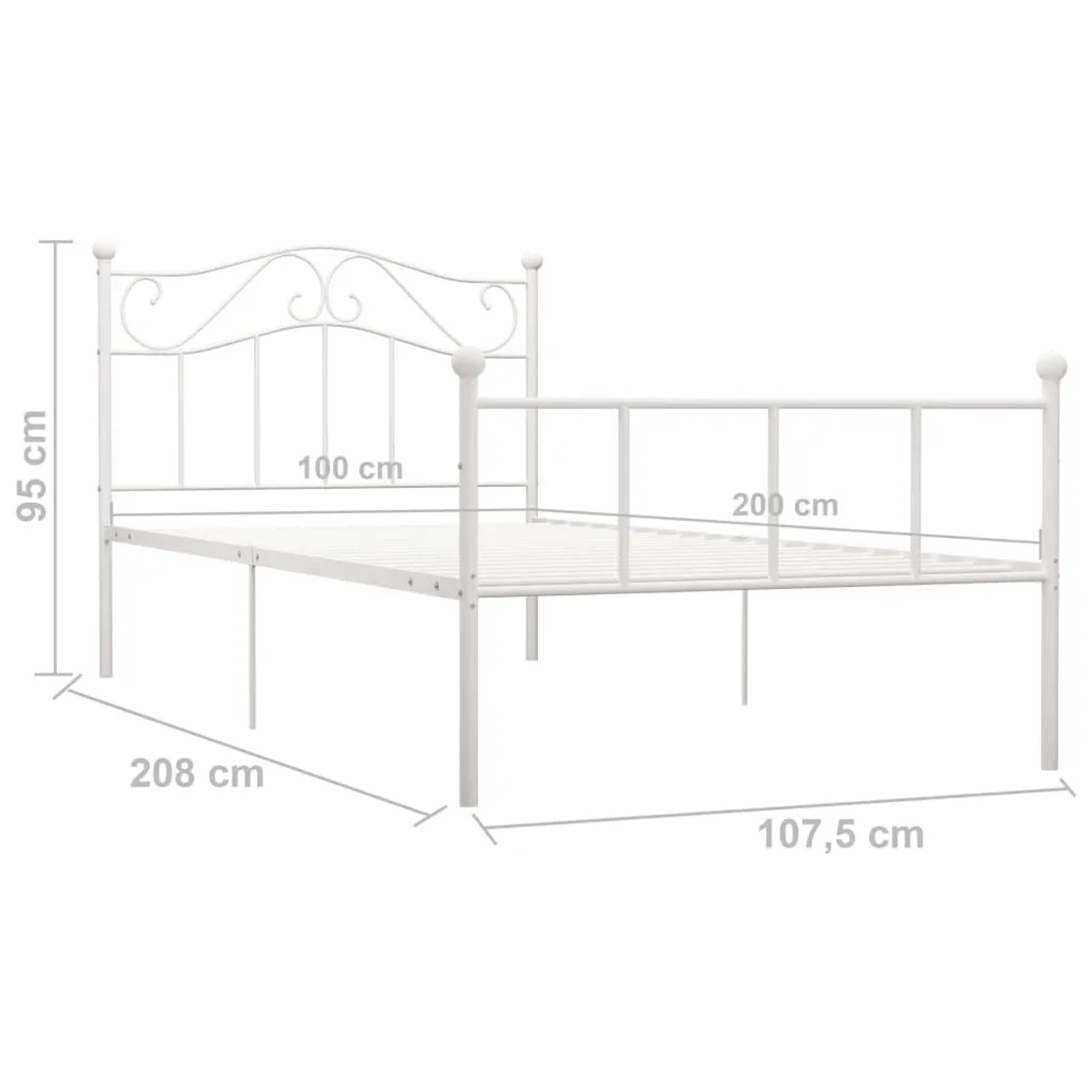 Weißes Metallbettgestell (100x200 cm) von vidaXL für erholsamen Schlaf im Schlafzimmer.
