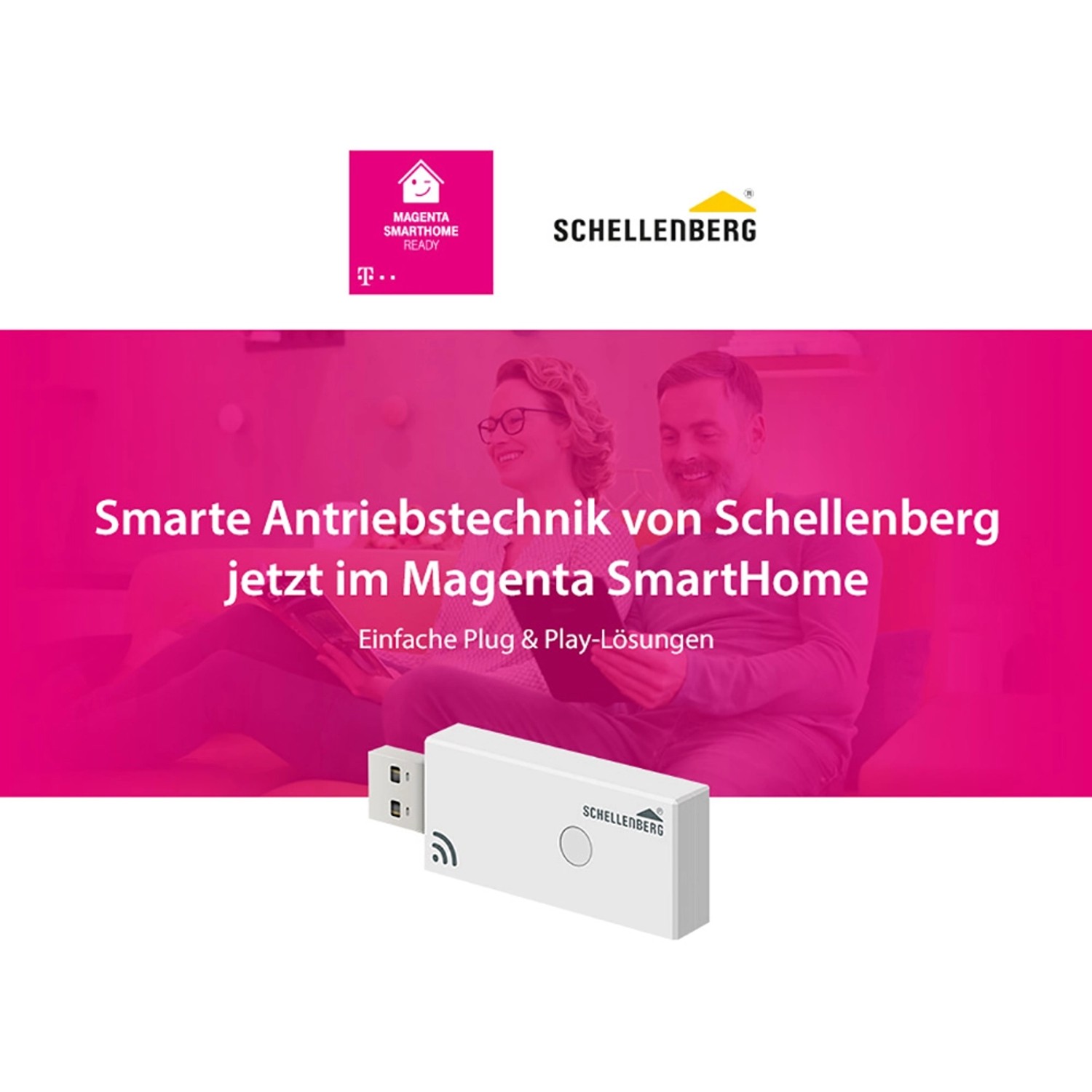 Schellenberg Funk-Rolladenmotor Mini Premium mit Smart Home Integration im Magenta SmartHome.