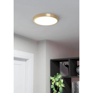 Moderne Eglo LED Deckenleuchte Fueva 5 in Messing-Weiß, 20,5W. Runde Aufbauleuchte für Wohnräume.