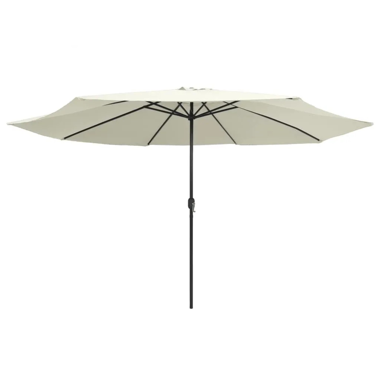 Sandweißer Sonnenschirm mit 390 cm Durchmesser, stabilem Metall-Mast und Kurbelmechanismus. Ideal für Garten & Terrasse.