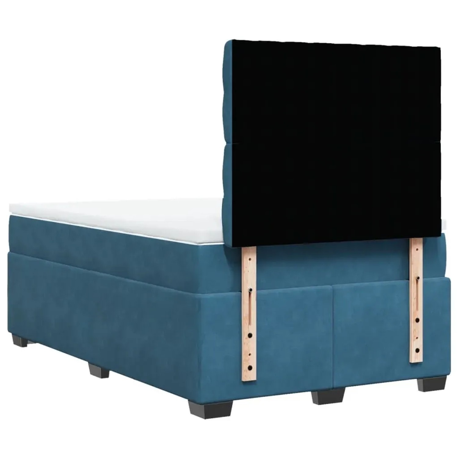 Blaues Boxspringbett (120x200 cm) mit Matratze und Kopfteil, Samtbezug.