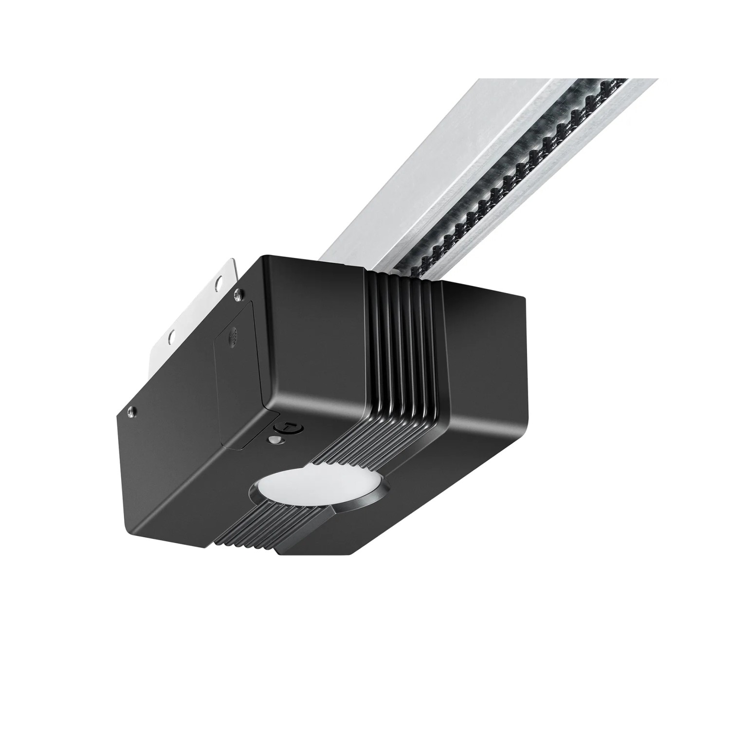 Detailaufnahme: IsoMatic Garagentorantrieb, schwarz, mit Schiene.