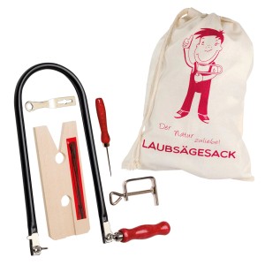Pebaro Laubsäge-Set, 13-teilig mit Laubsägesack. Werkzeugset mit Laubsäge, Tischchen, Zwinge, Sägeblätter, Schlüssel und Ahle.