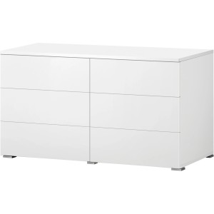 Eheim Aquarium-Unterschrank Proxima 325, weiß, mit grifflosen Türen und Füßen.