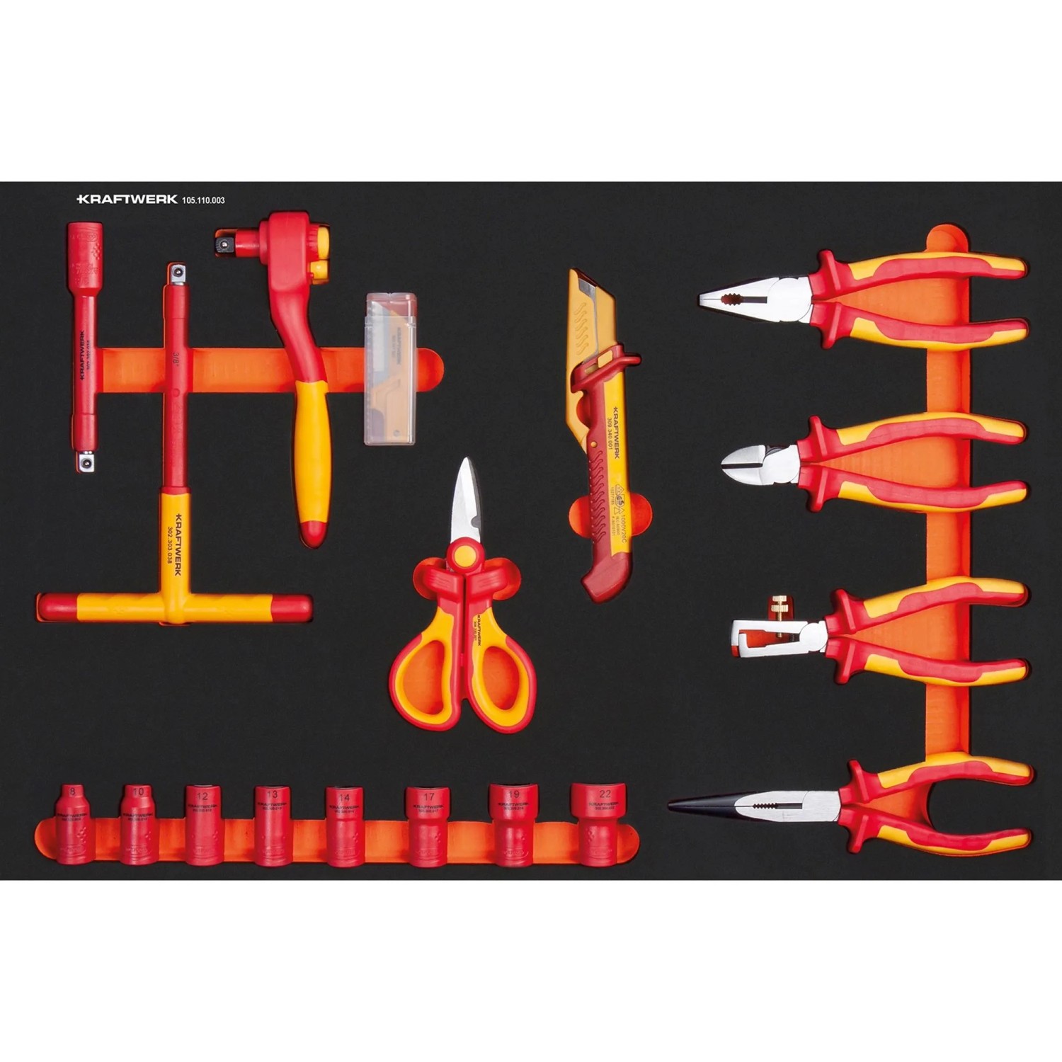 Kraftwerk Werkzeugset VDE 3/8 Zoll Knarre 18-tlg Rot-Gelb